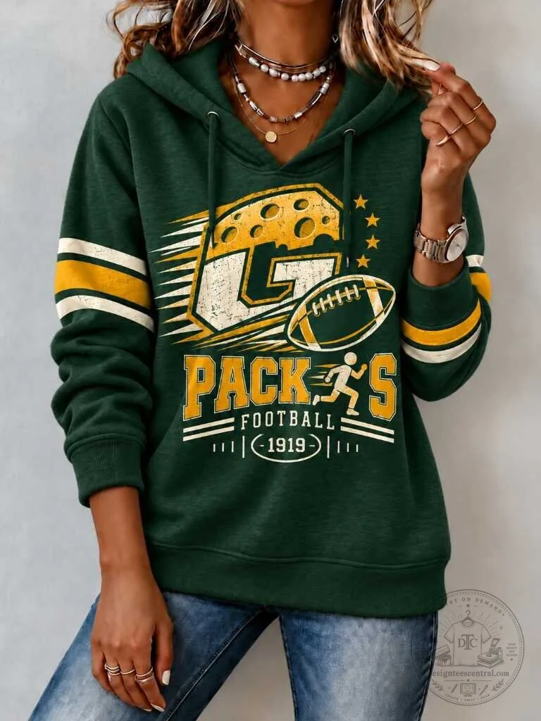 Green Bay Packers Football Helmet and Ball Design Women's Hoodie 1 Green Bay Packers Football Helmet and Ball Design Women