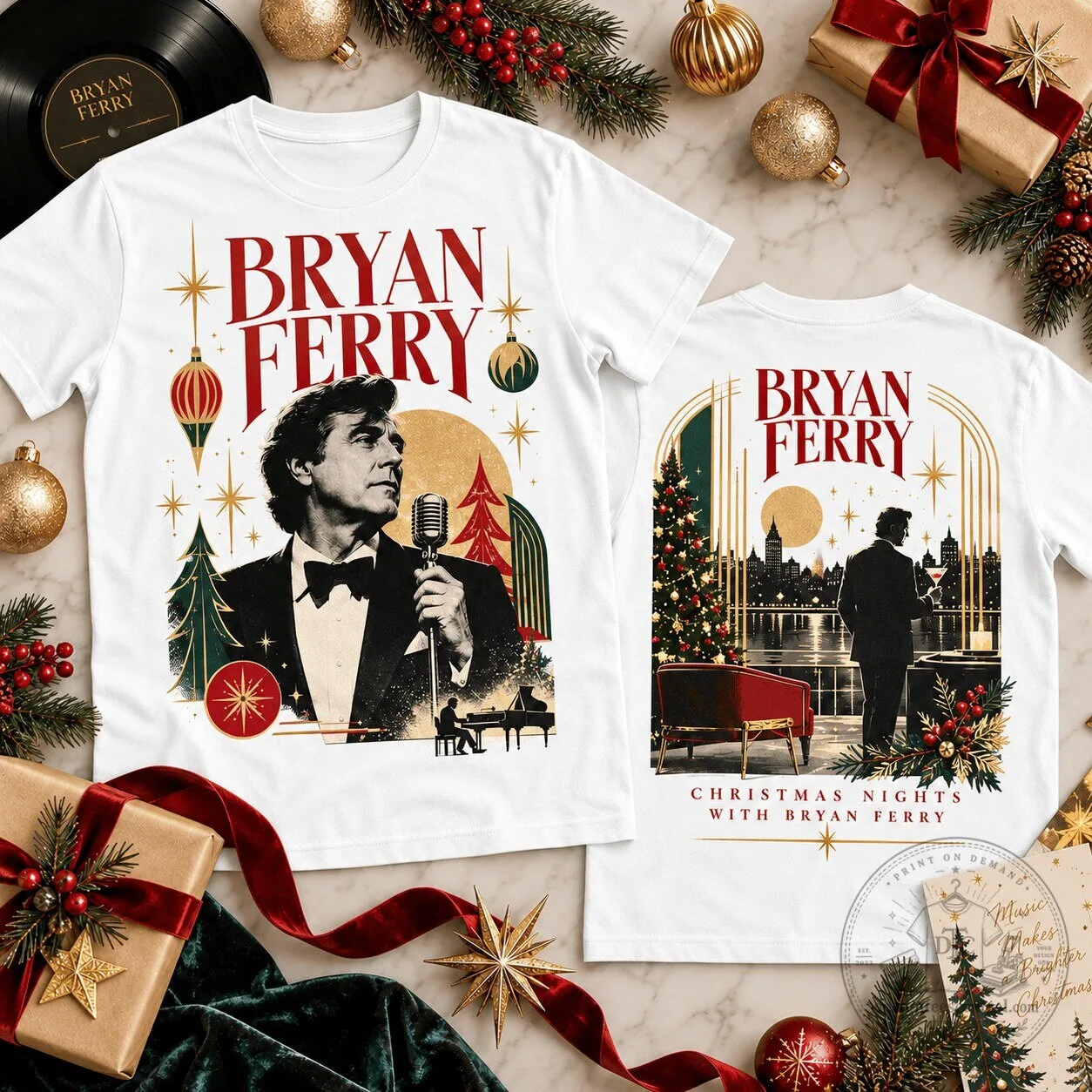 Bryan Ferry Christmas Nights Album Art White Adult Unisex T-Shirt