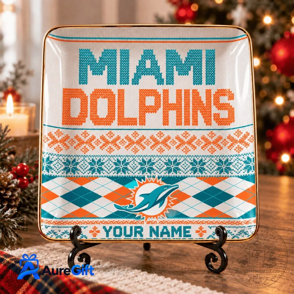 Miami Dolphins Ugly Christmas Sweater Pattern Personalized Jewelry Dish Miami Dolphins Ugly Christmas Sweater Pattern Personalized Jewelry Dish
