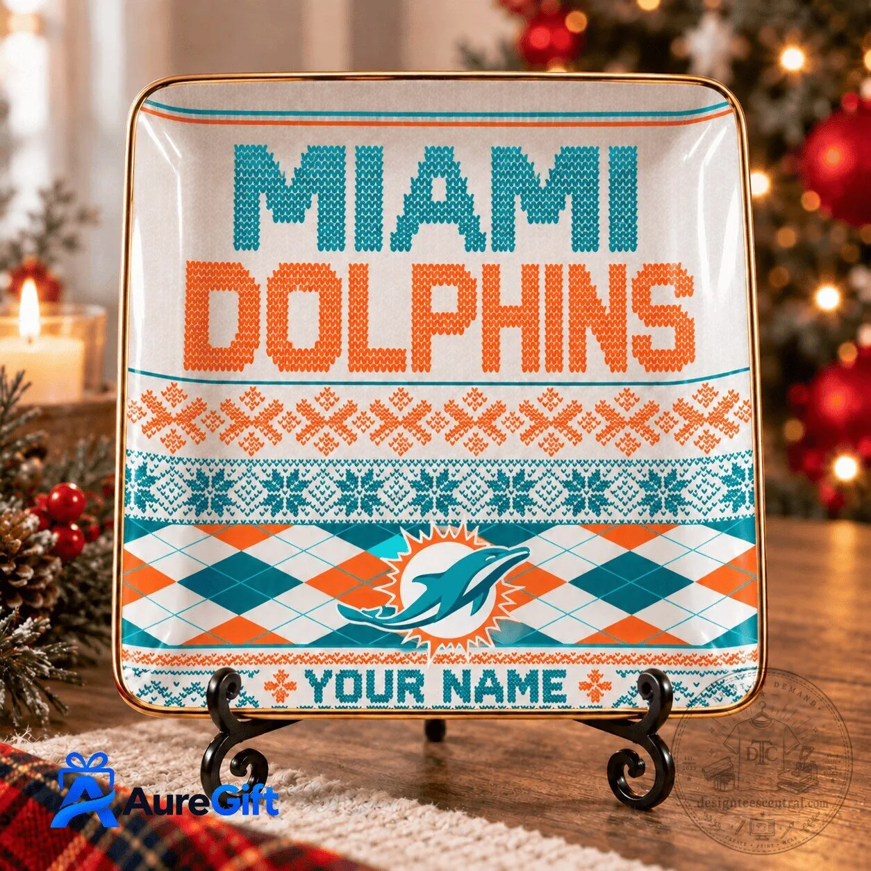 Miami Dolphins Ugly Christmas Sweater Pattern Personalized Jewelry Dish 1 Miami Dolphins Ugly Christmas Sweater Pattern Personalized Jewelry Dish
