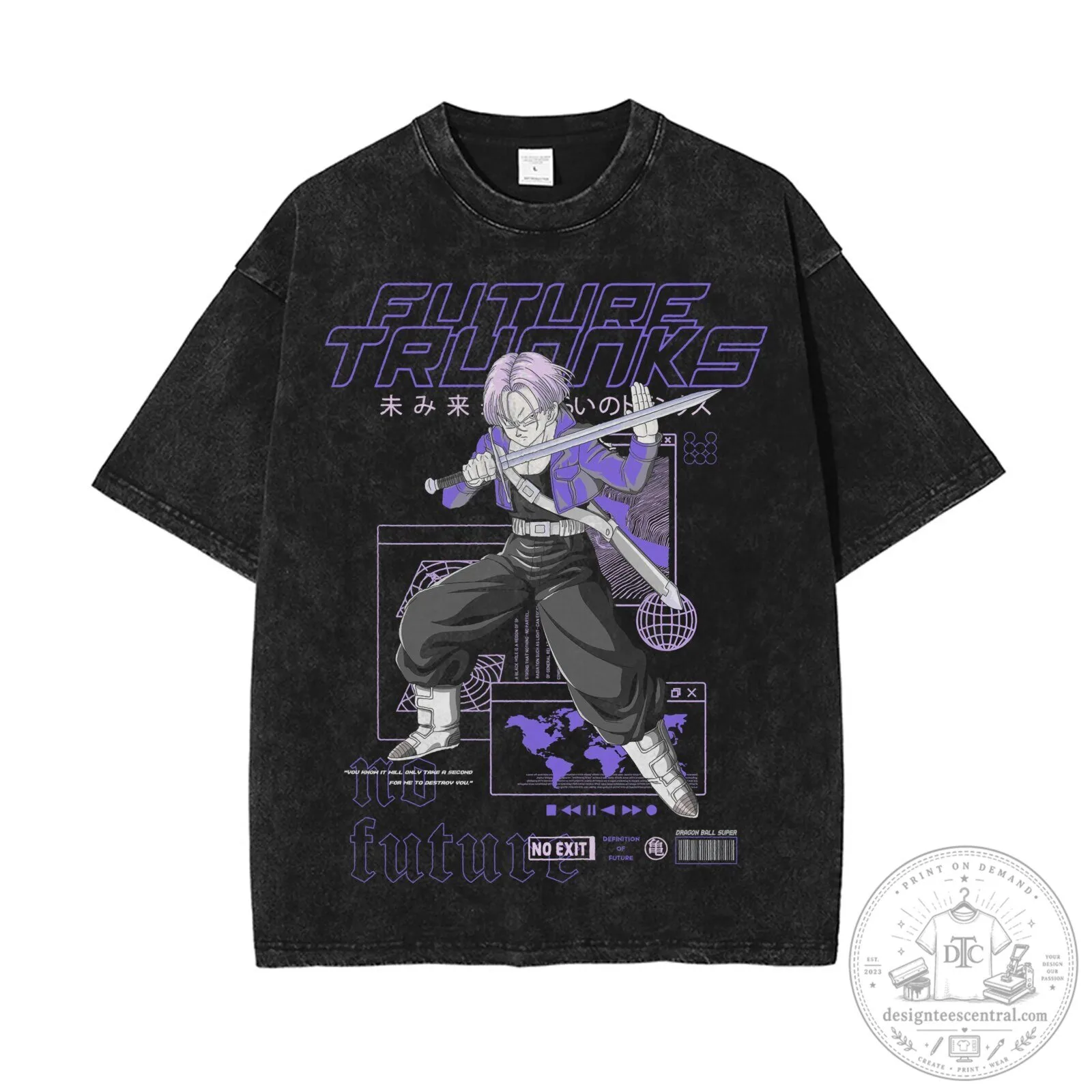 Dragon Ball Z Future Trunks Anime Graphic Washed Black Oversized T-Shirt