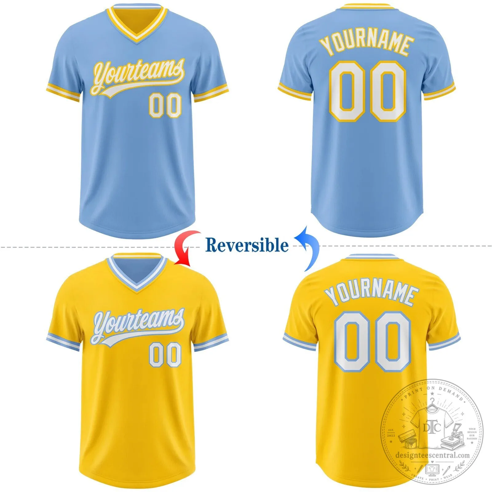 Custom Light Blue Yellow White Reversible Pullover Baseball Jersey Shirt 8 Custom Light Blue Yellow White Reversible Pullover Baseball Jersey Shirt