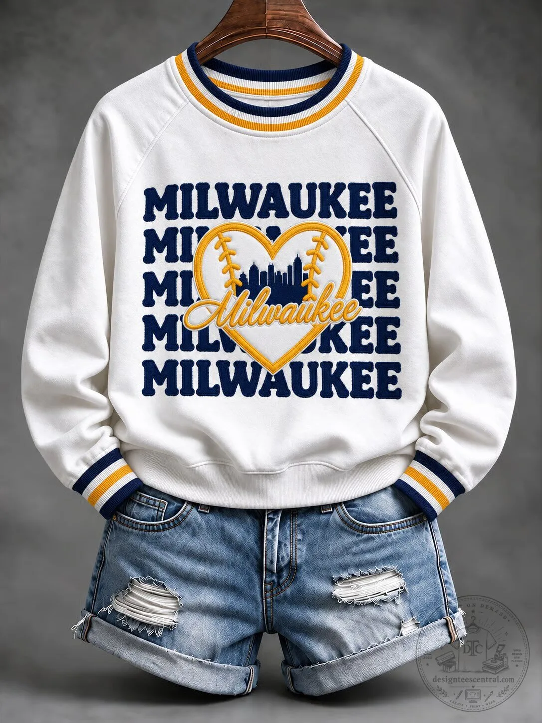 Milwaukee Baseball Heart City Skyline White Sweatshirt