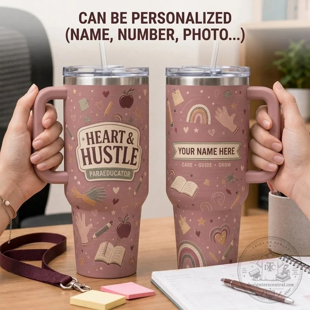Heart and Hustle Paraeducator Personalized Insulated 40oz Tumbler with Handle 1 Heart and Hustle Paraeducator Personalized Insulated 40oz Tumbler with Handle