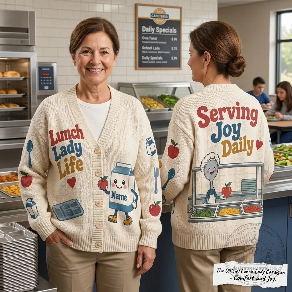 Personalized Lunch Lady Life Serving Joy Daily Knitted Cardigan