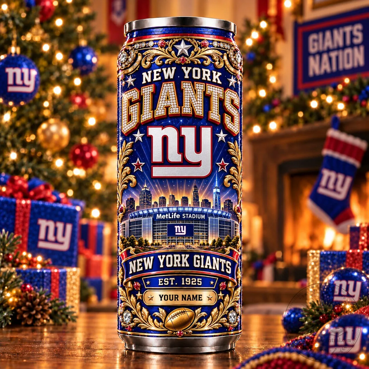 New York Giants Football Team MetLife Stadium Custom Name Can Tumbler