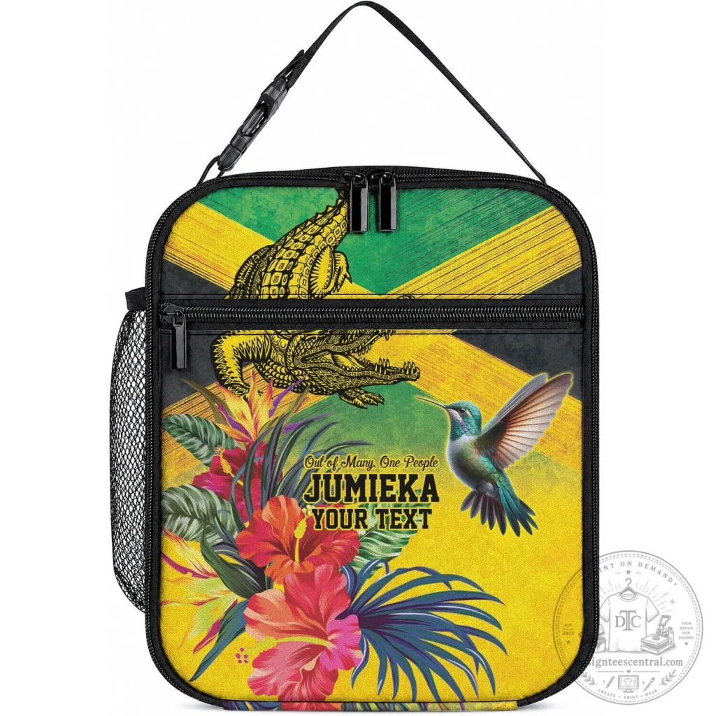 Personalized Jamaica Flag Crocodile Hummingbird Lunch Bag