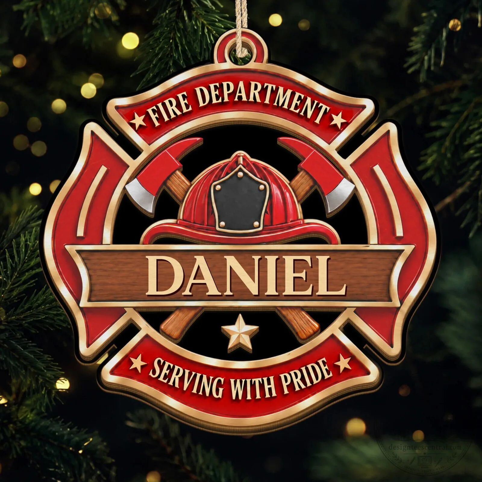 Personalized Fire Department Maltese Cross Firefighter Christmas Ornament
