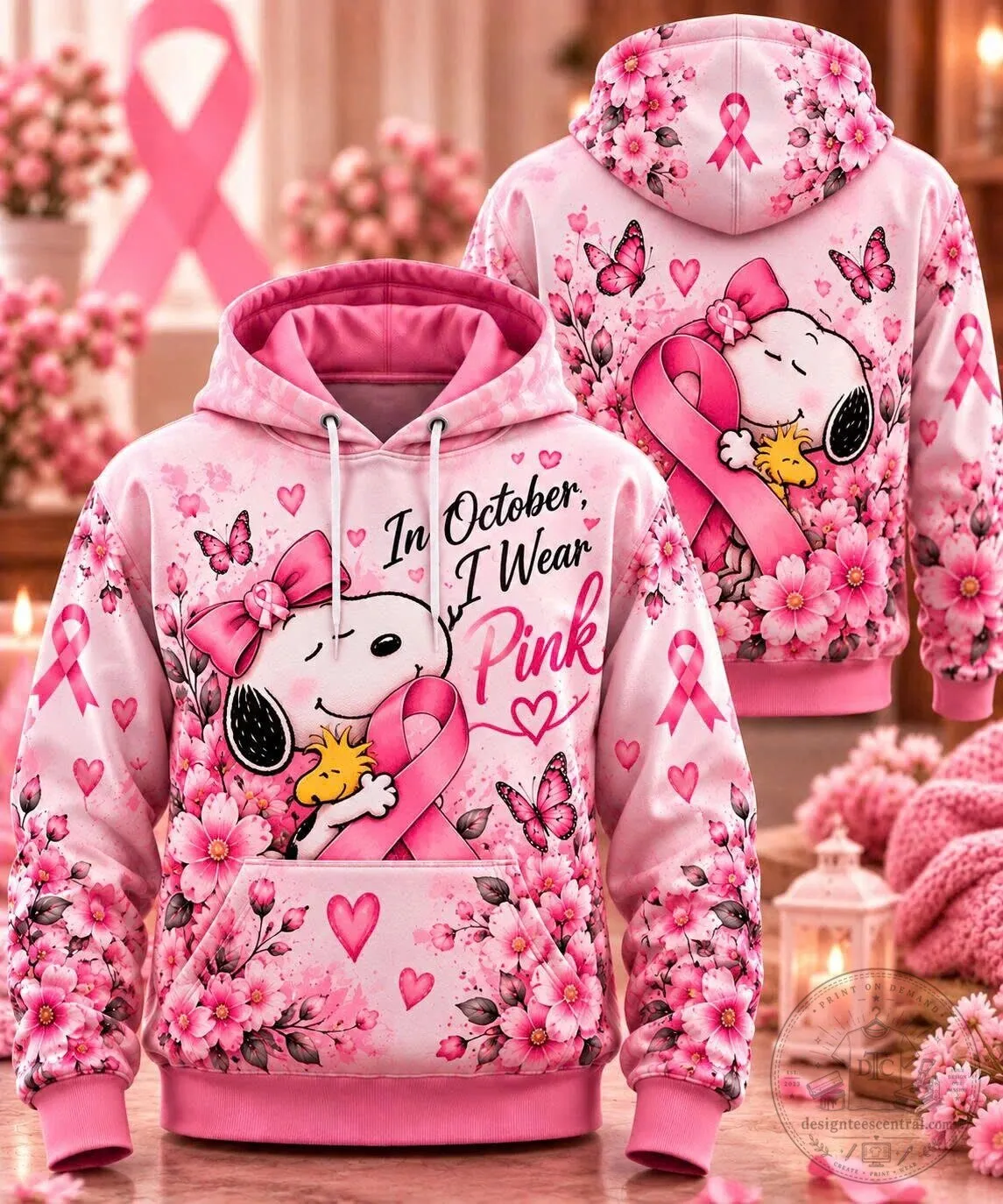 Snoopy Breast Cancer Awareness In October I Wear Pink Hoodie
