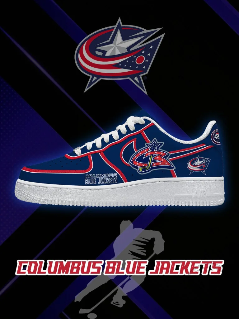 Columbus Blue Jackets NHL Hockey Team Logo Custom Designed Athletic Sneakers