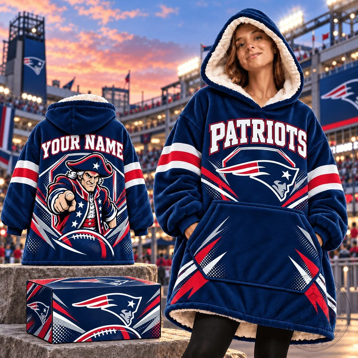 New England Patriots NFL Football Team Custom Name Wearable Blanket Hoodie