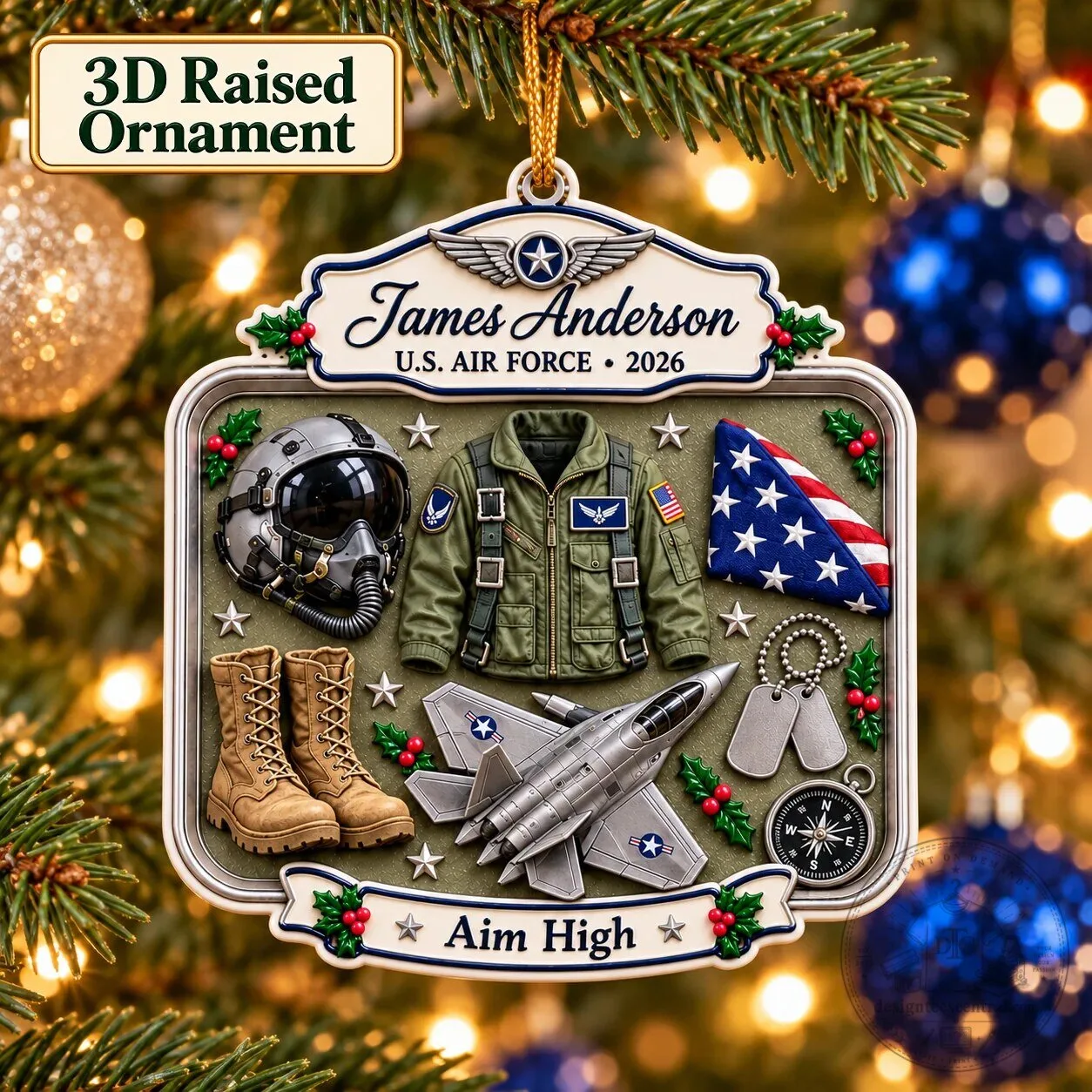 Personalized United States Air Force Custom Name Christmas Tree Ornament