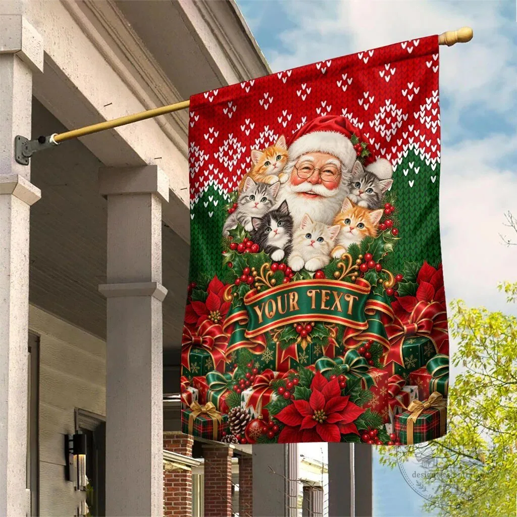 Personalized Santa Claus Kittens Christmas Garden Flag for Cat Lovers