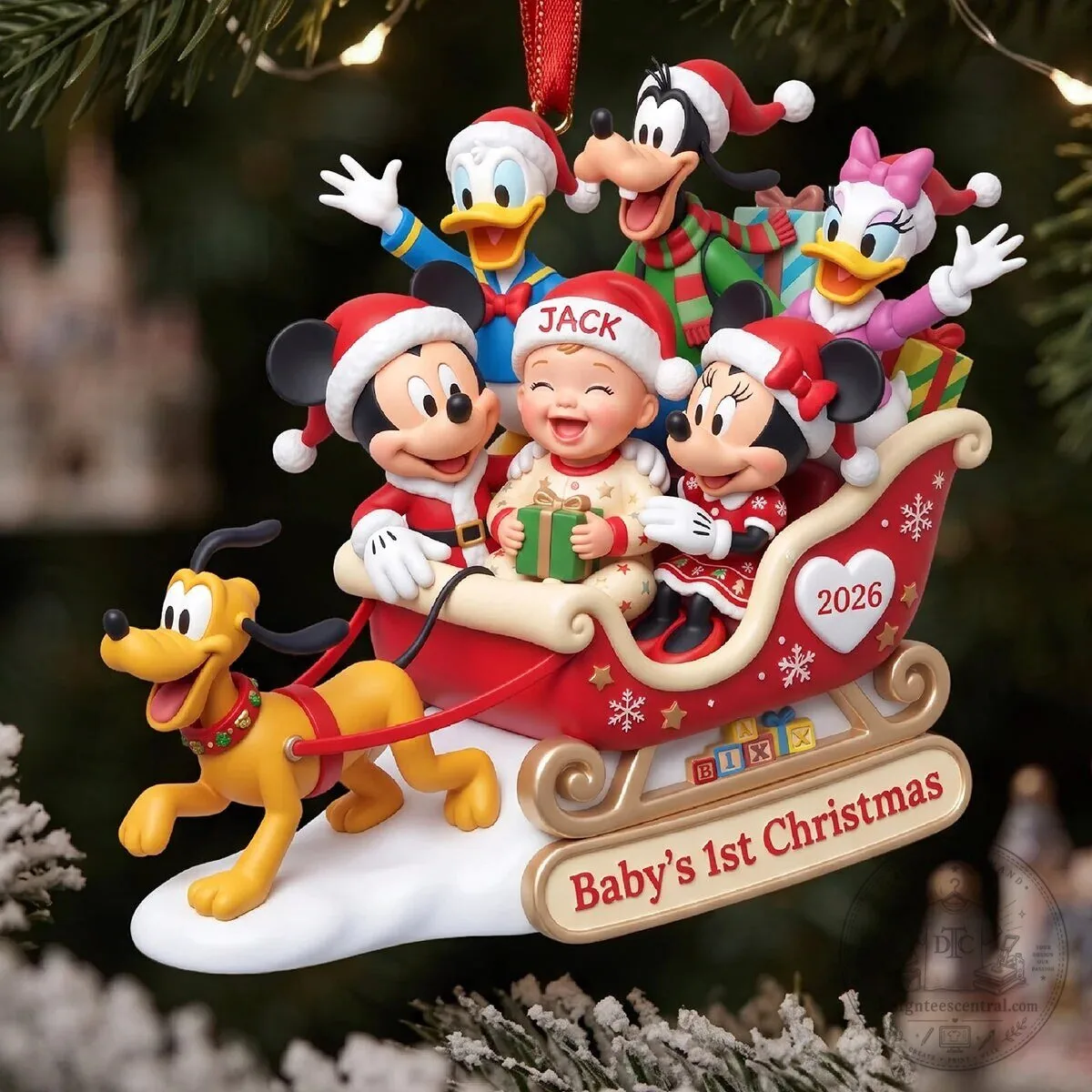 Disney Mickey and Friends Baby's First Christmas Sleigh Personalized Ornament
