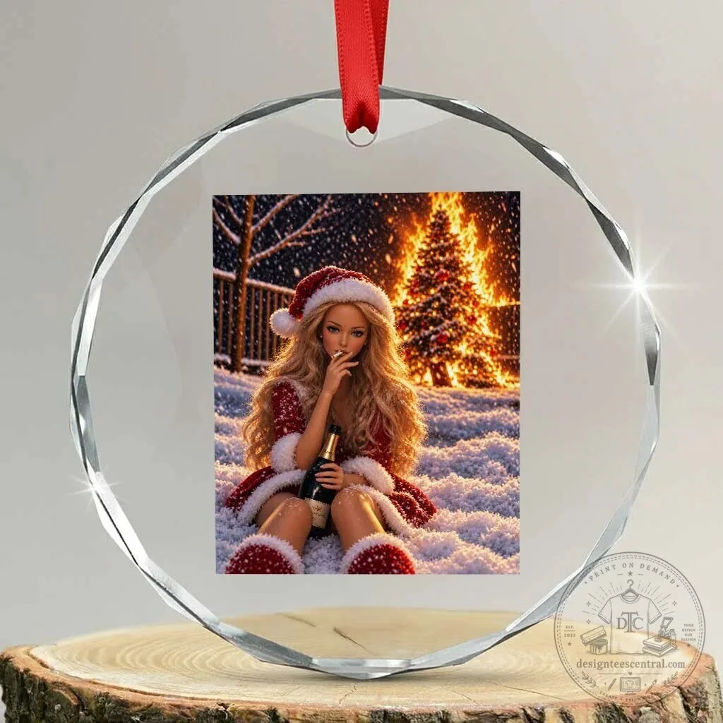 Funny Christmas Tree Burning Doll Meme Holiday Crystal Glass Ornament