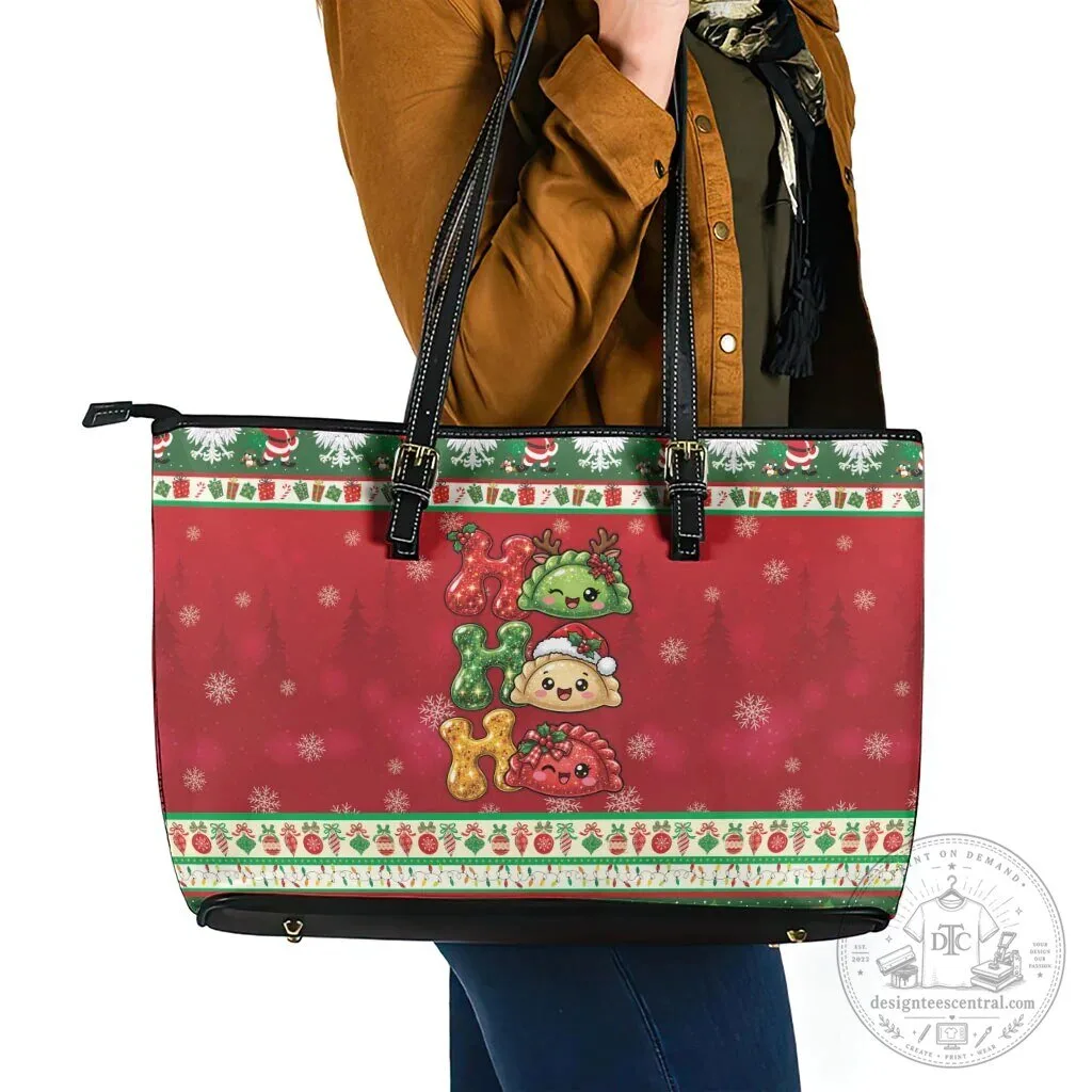 Christmas Pierogi Ho Ho Ho Holiday Snowflakes Leather Tote Bag 7 Christmas Pierogi Ho Ho Ho Holiday Snowflakes Leather Tote Bag