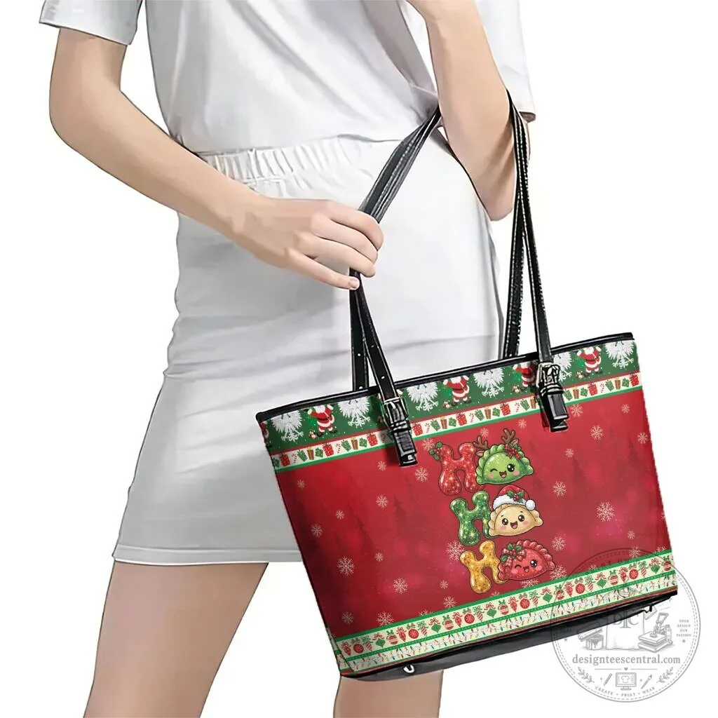 Christmas Pierogi Ho Ho Ho Holiday Snowflakes Leather Tote Bag 8 Christmas Pierogi Ho Ho Ho Holiday Snowflakes Leather Tote Bag