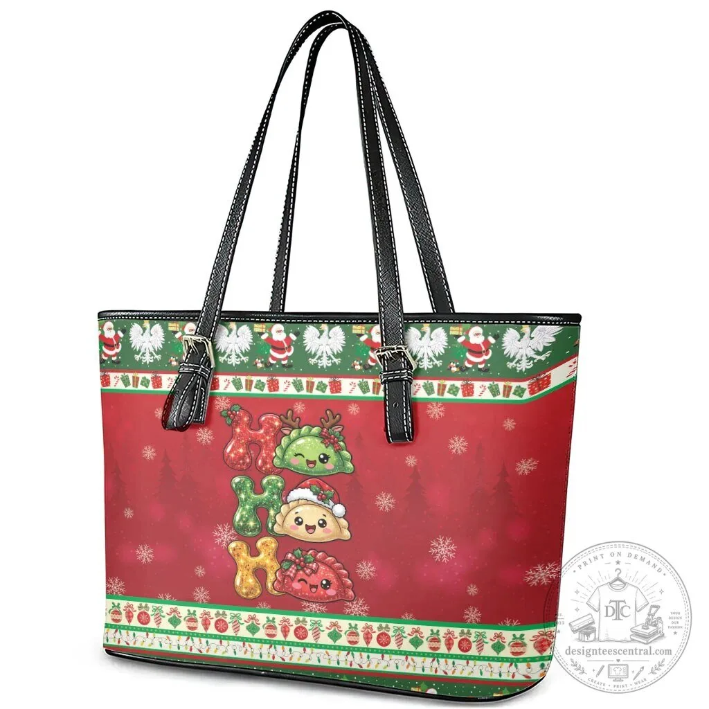 Christmas Pierogi Ho Ho Ho Holiday Snowflakes Leather Tote Bag 9 Christmas Pierogi Ho Ho Ho Holiday Snowflakes Leather Tote Bag
