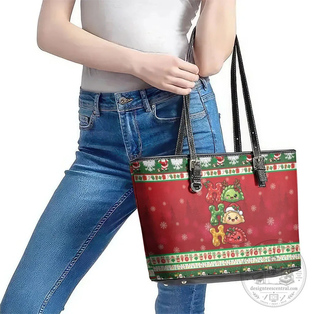 Christmas Pierogi Ho Ho Ho Holiday Snowflakes Leather Tote Bag 10 Christmas Pierogi Ho Ho Ho Holiday Snowflakes Leather Tote Bag