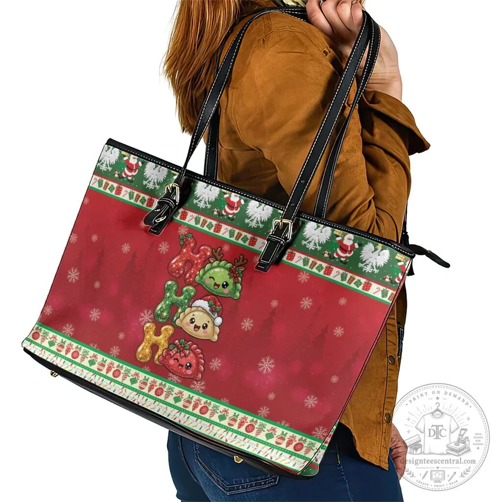 Christmas Pierogi Ho Ho Ho Holiday Snowflakes Leather Tote Bag 11 Christmas Pierogi Ho Ho Ho Holiday Snowflakes Leather Tote Bag