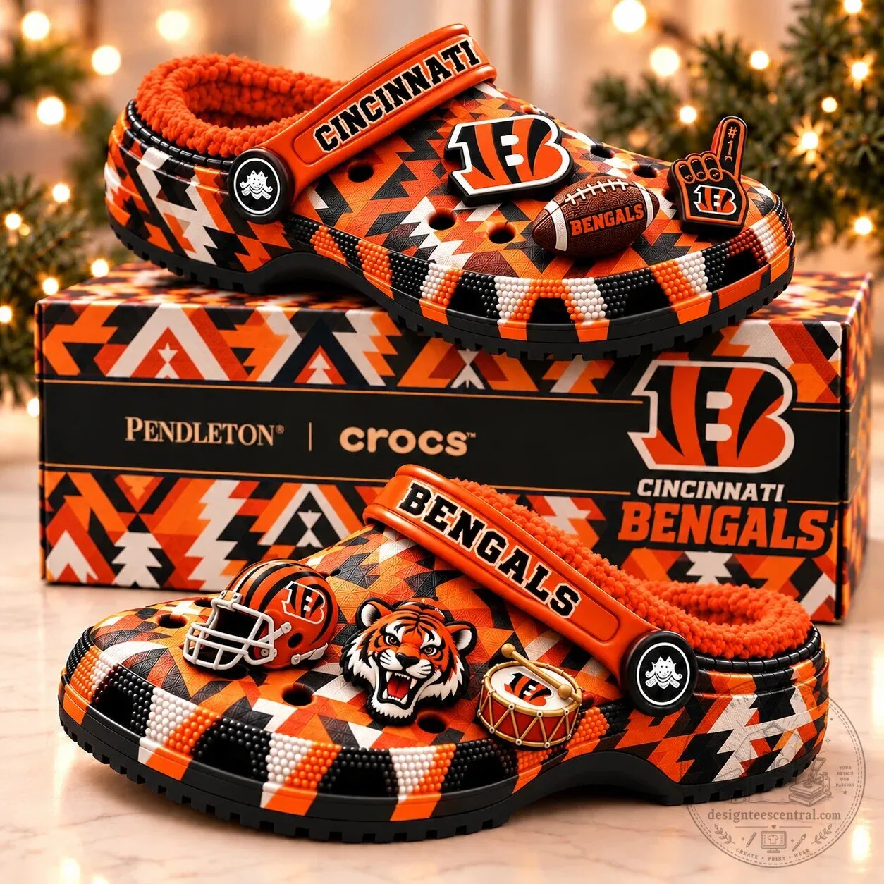 Cincinnati Bengals Pendleton Pattern Fleece-Lined Crocs Clogs Shoes