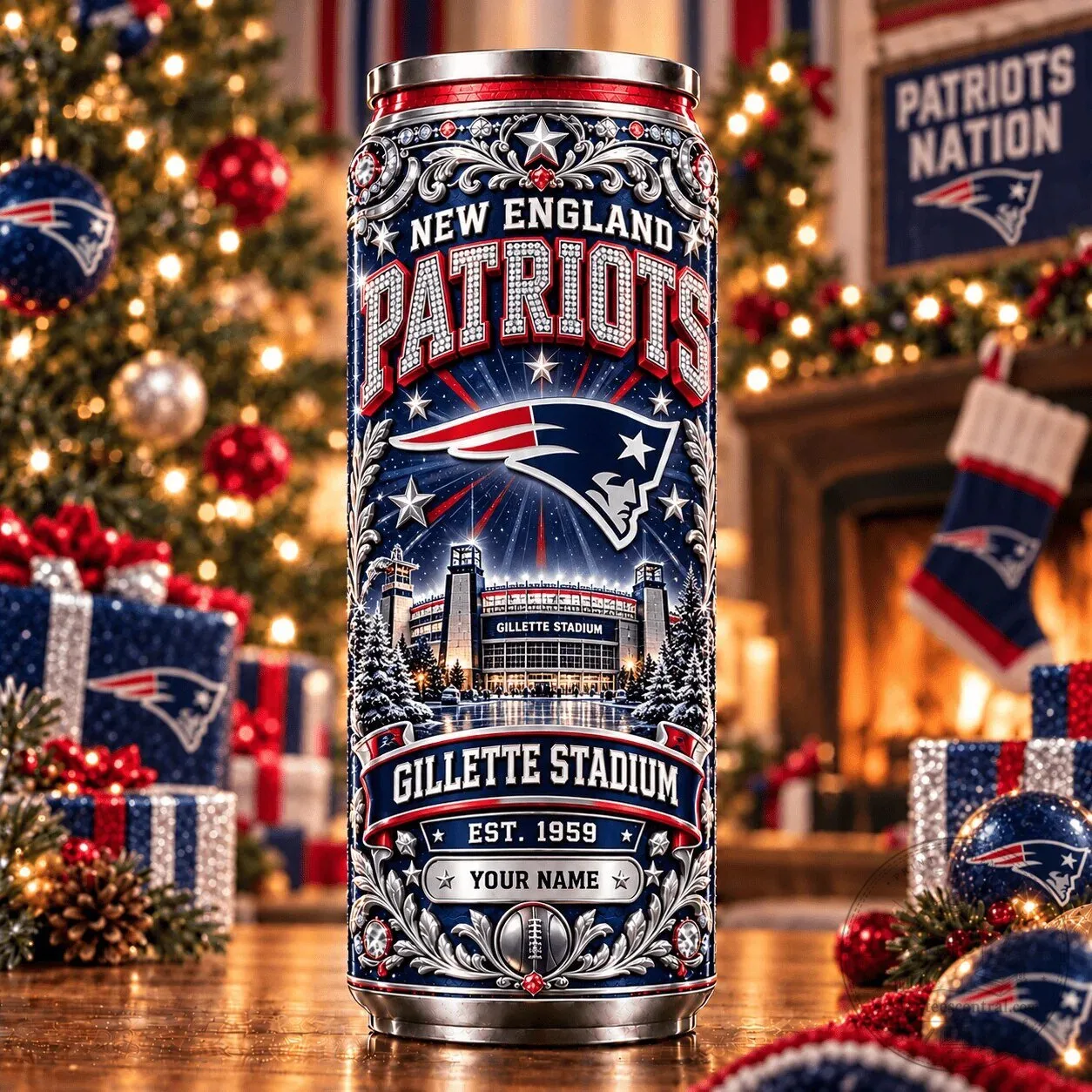 New England Patriots Gillette Stadium Personalized Name Can Tumbler