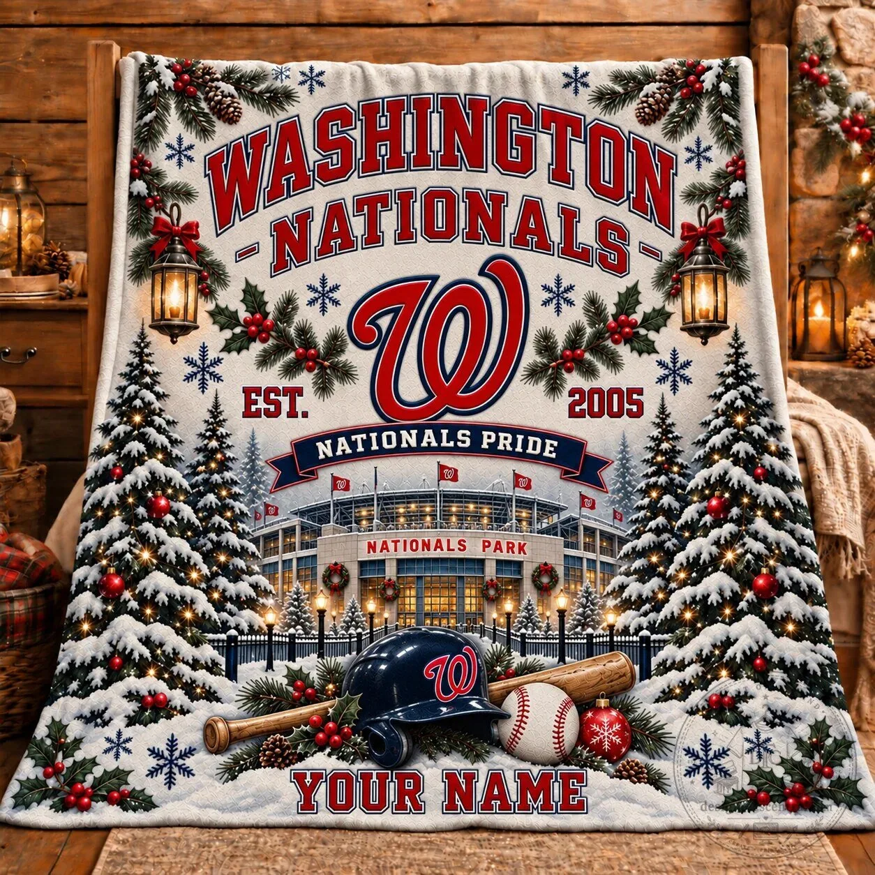 Washington Nationals Christmas Holiday Winter Wonderland Personalized Blanket