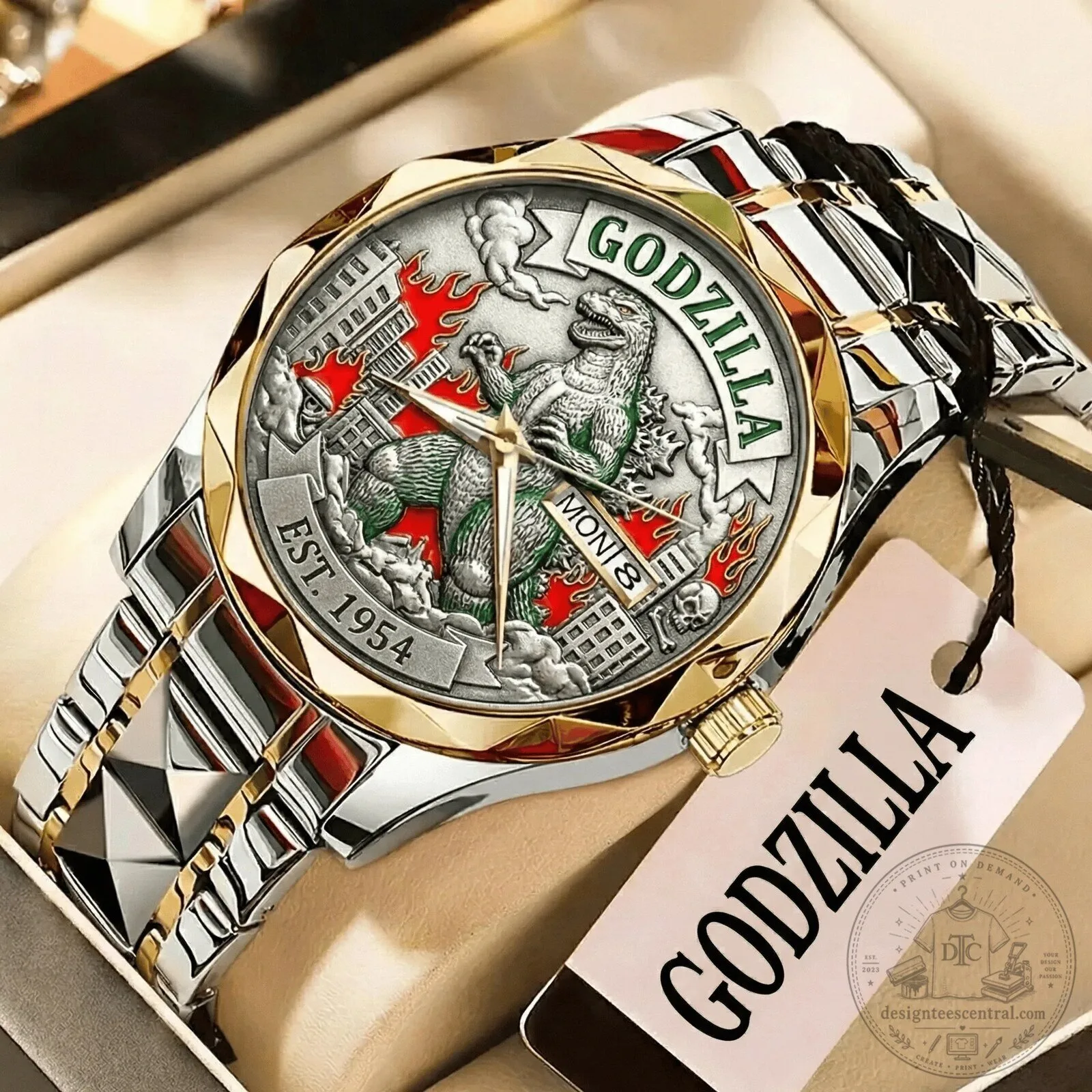 Godzilla King of the Monsters Silver and Gold Quartz Wristwatch