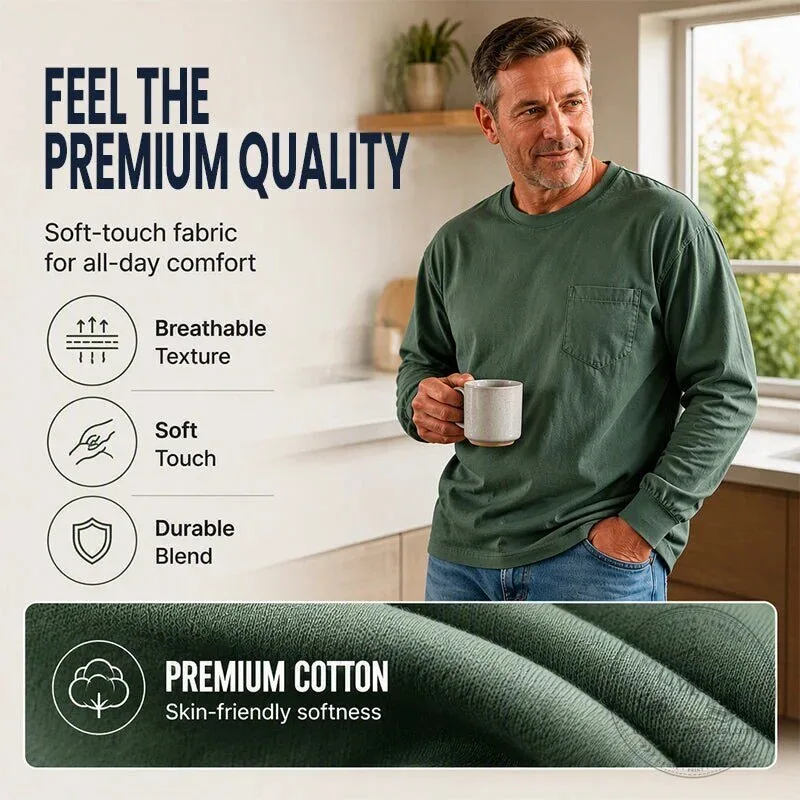 Men's Relaxed Fit Crew Neck Long Sleeve Pocket T-Shirt 15 Men