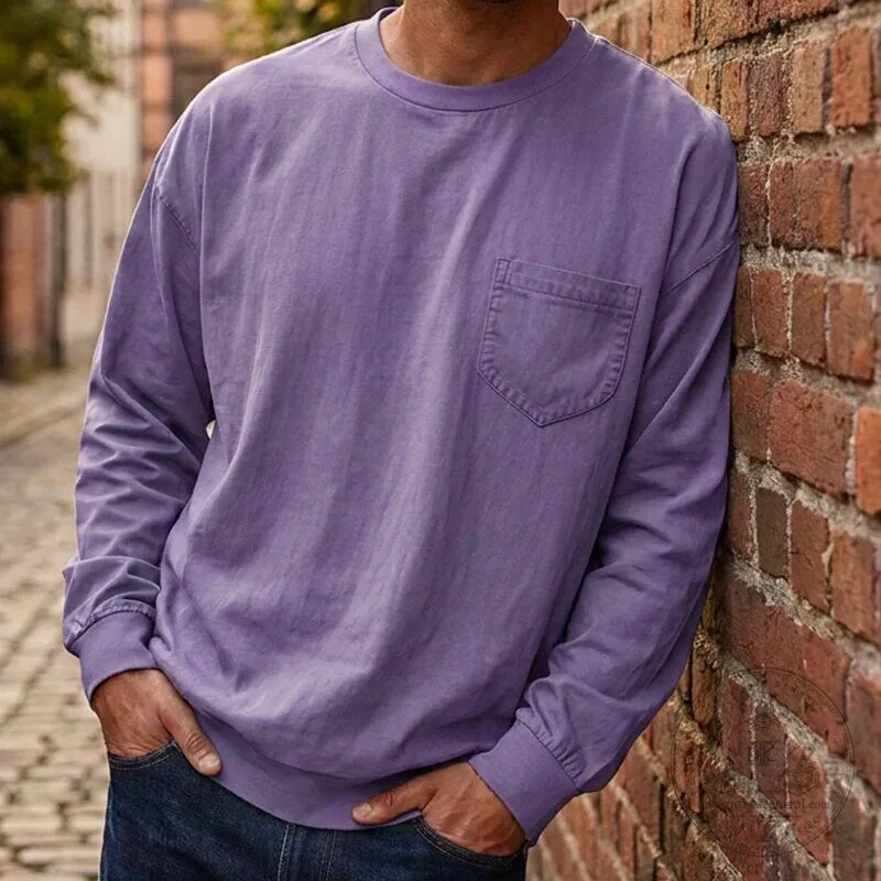 Men's Relaxed Fit Crew Neck Long Sleeve Pocket T-Shirt 17 Men