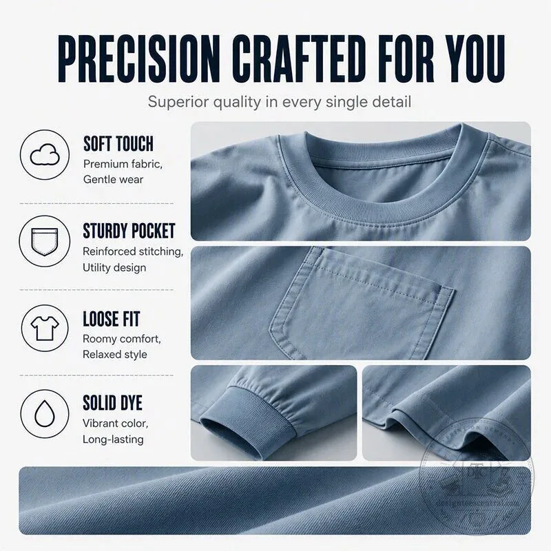 Men's Relaxed Fit Crew Neck Long Sleeve Pocket T-Shirt 18 Men