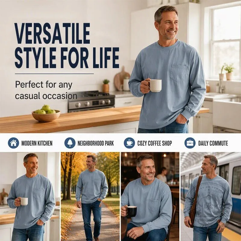 Men's Relaxed Fit Crew Neck Long Sleeve Pocket T-Shirt 20 Men