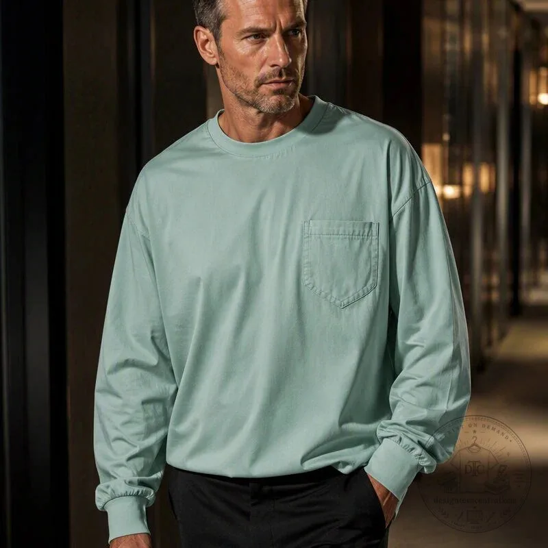 Men's Relaxed Fit Crew Neck Long Sleeve Pocket T-Shirt 24 Men