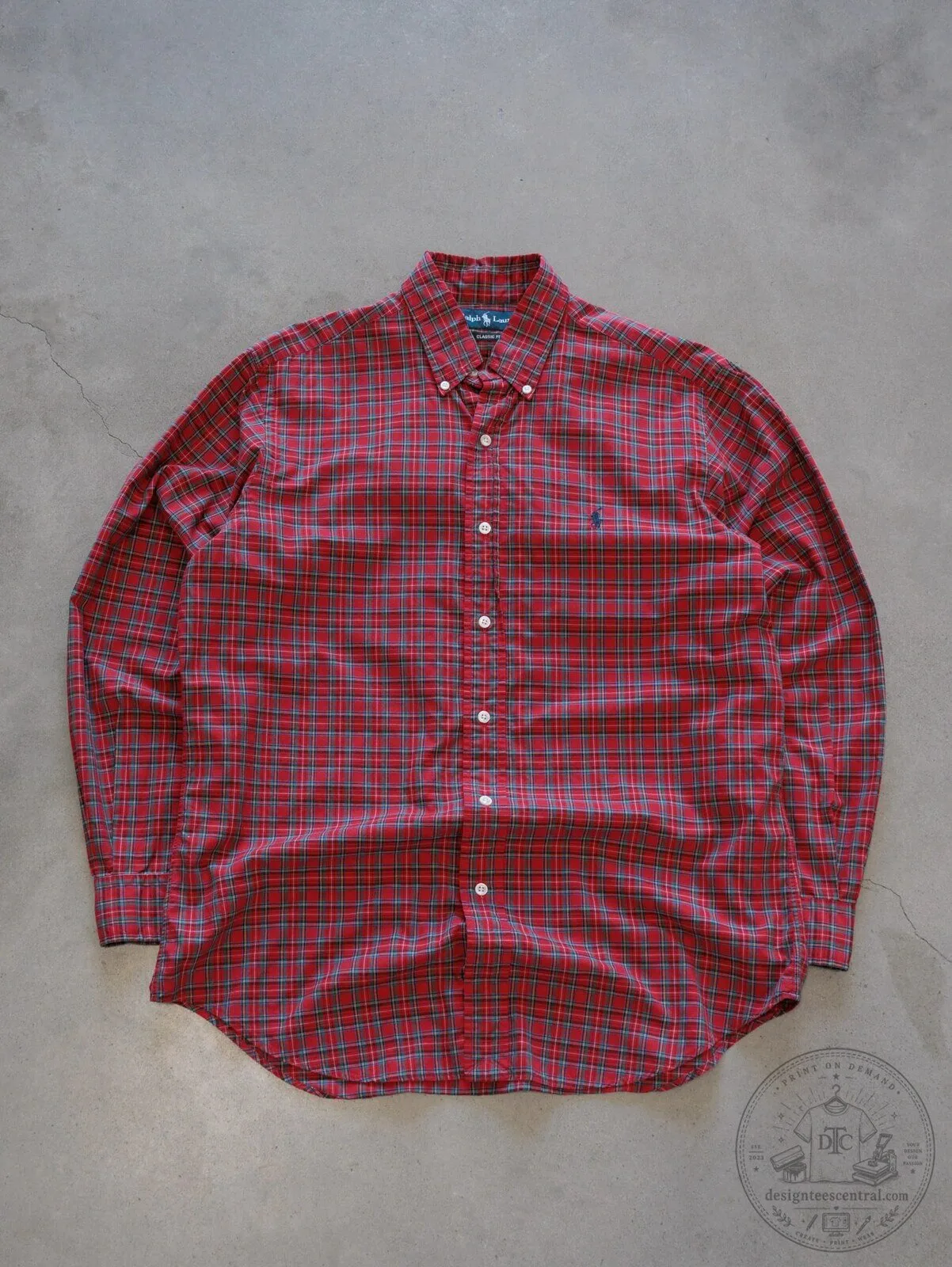 Ralph Lauren Vintage Long Sleeve Button Down Shirt in Red Tartan Plaid