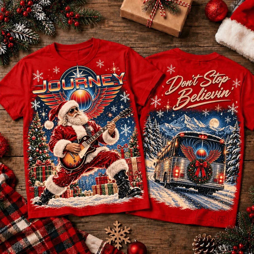 Journey Don't Stop Believin' Santa Claus Christmas T-Shirt Journey Don't Stop Believin' Santa Claus Christmas T-Shirt