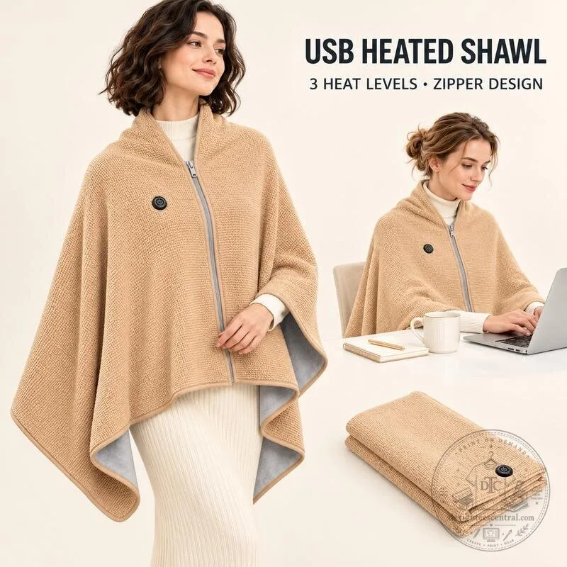 USB Heated Blanket Shawl with Adjustable Temperature Control and Zipper Design 7 USB Heated Blanket Shawl with Adjustable Temperature Control and Zipper Design
