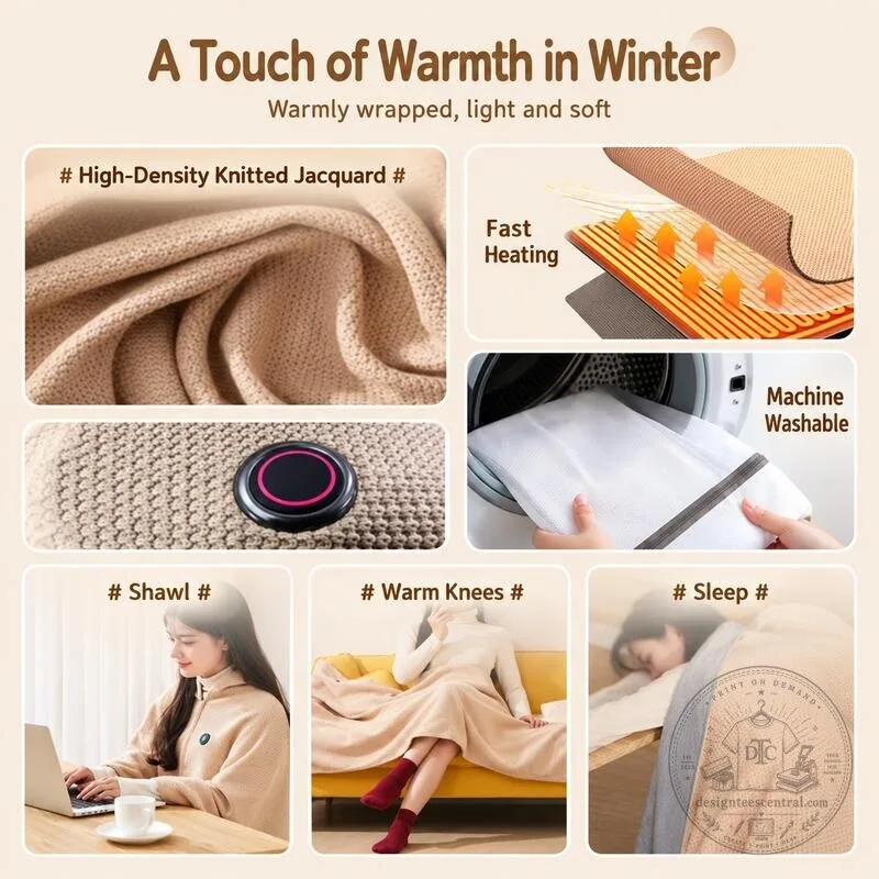 USB Heated Blanket Shawl with Adjustable Temperature Control and Zipper Design 8 USB Heated Blanket Shawl with Adjustable Temperature Control and Zipper Design
